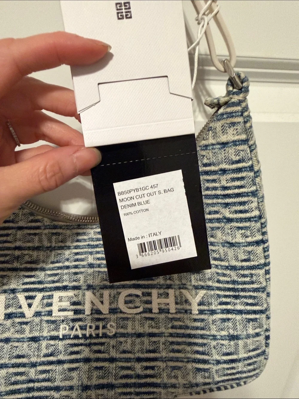 Givenchy Denim Logo Jacquard Shoulder Bag in Blue and White